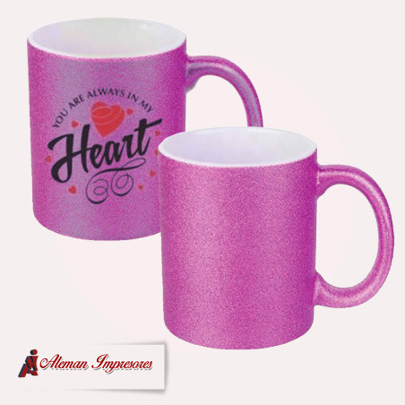Taza rosa glitter 12oz personalizada