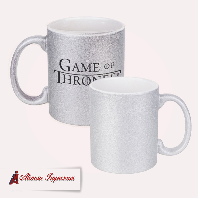 Taza plateada glitter 12oz personalizada