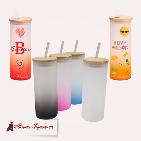 Vaso vidrio glaseado con tapa bambú