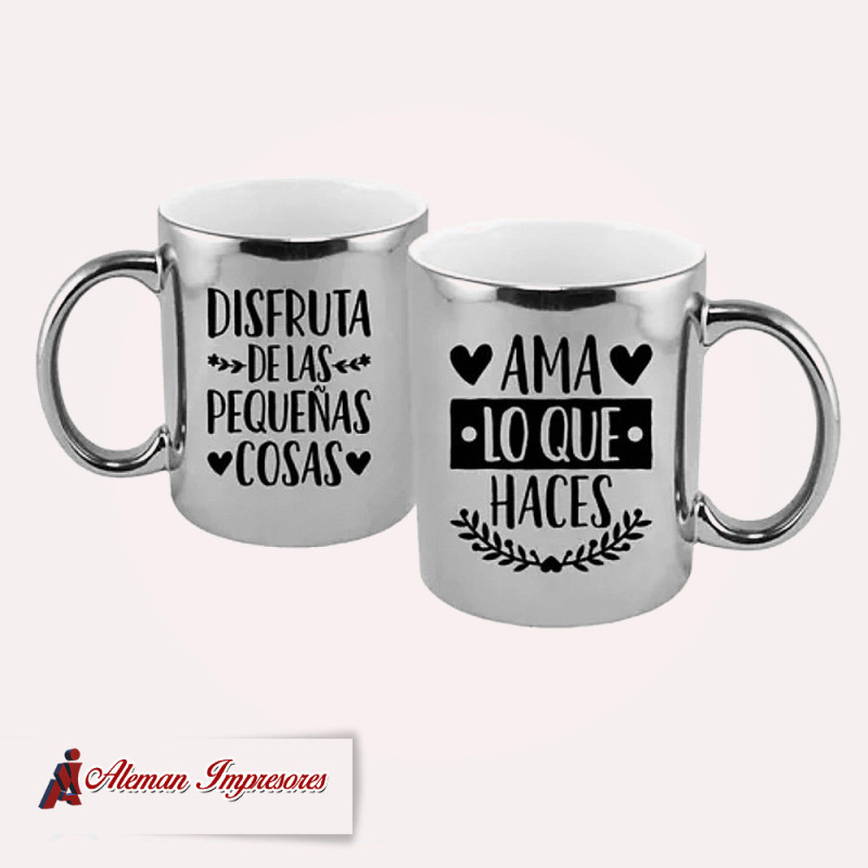Taza espejo plateado personalizada
