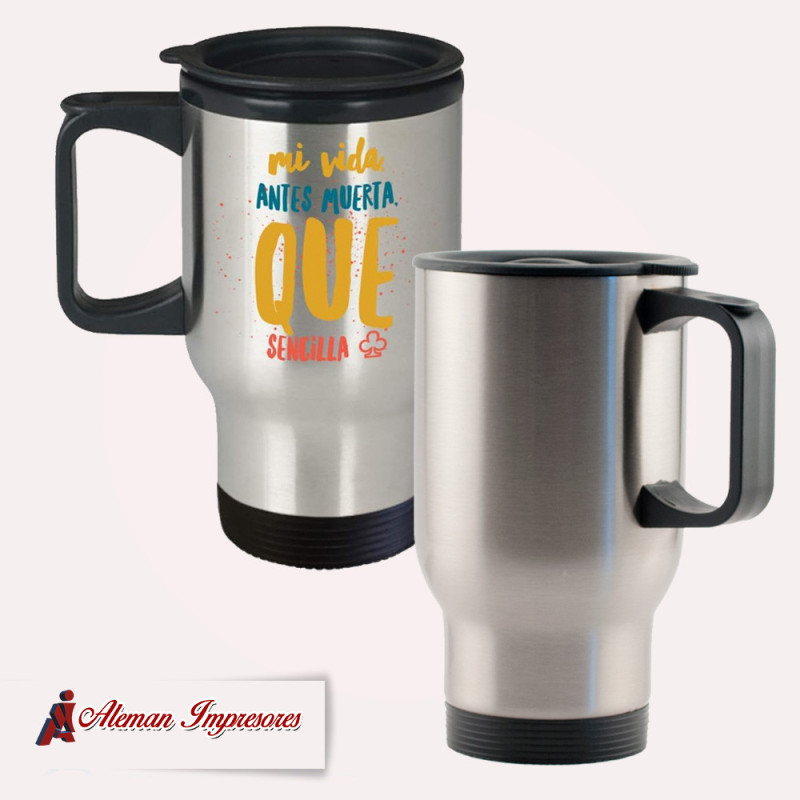 Taza acero inoxidable 14oz silver personalizada