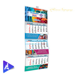 Calendario trimestral de 3 cuerpos anillado metalico