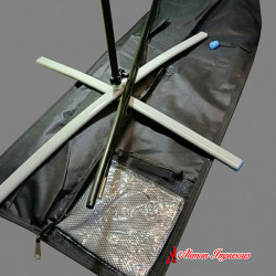 Base tipo X plegable para mayor estabilidad de la banderola publicitaria. contrapeso, bolsa de viaje