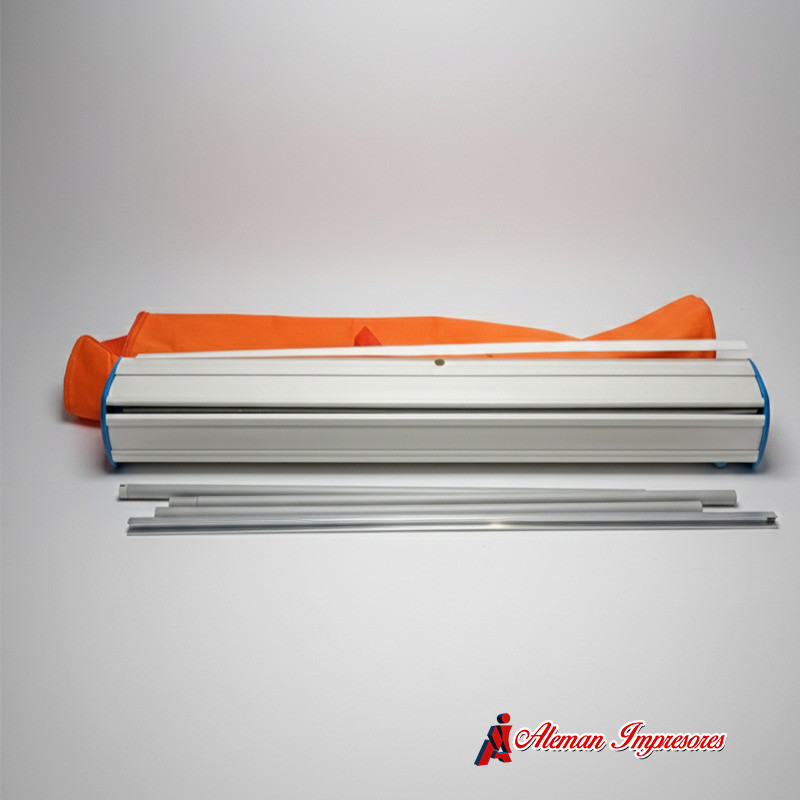 Rollup profesional con base de plástico ABS blanco de Aleman Impresores.
